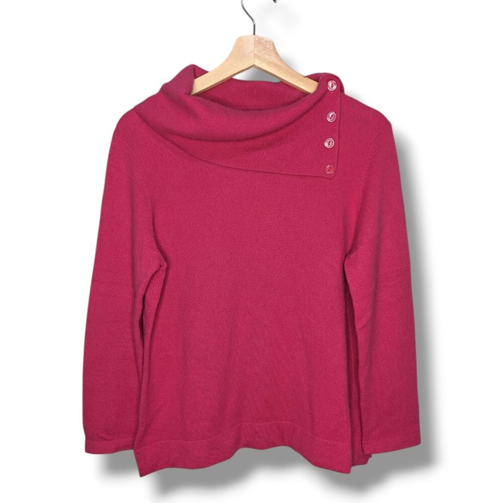 100% Cashmere Jones New York Womens Large Pink Cowl Neck with Buttons Sweater